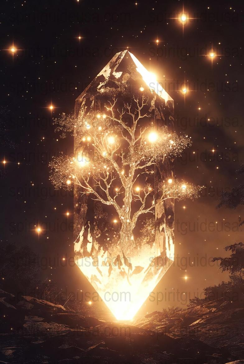 Enchanted Forest Crystal Art Print, Mystical Tree Illuminated Poster, Fantasy Home Decor, Magical Wall Art, Unique Gift Idea