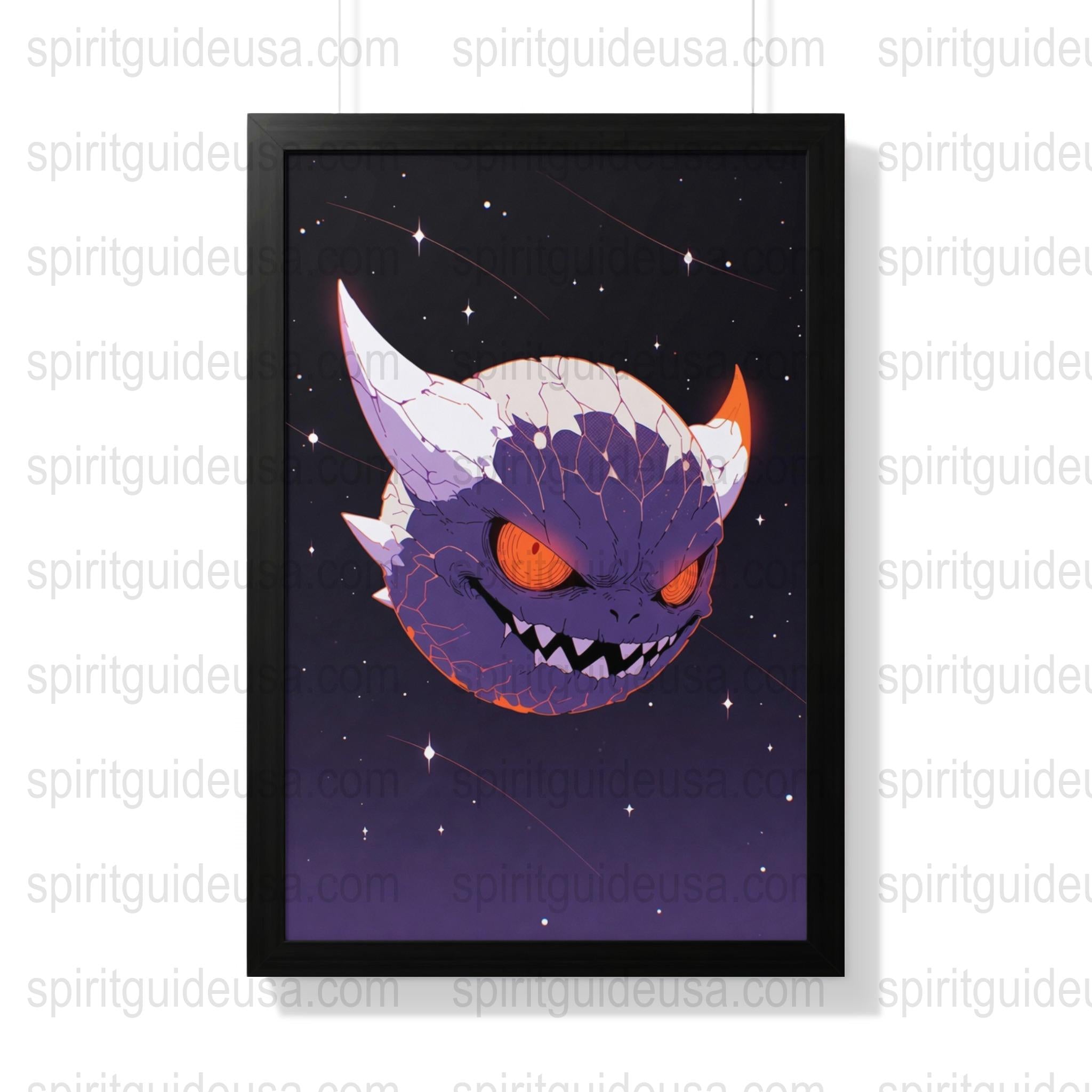 Gothic Horned Monster Art Print, Purple and Orange, Framed Dark Fantasy Wall Decor, Unique Halloween Decoration, Collectible Illustration