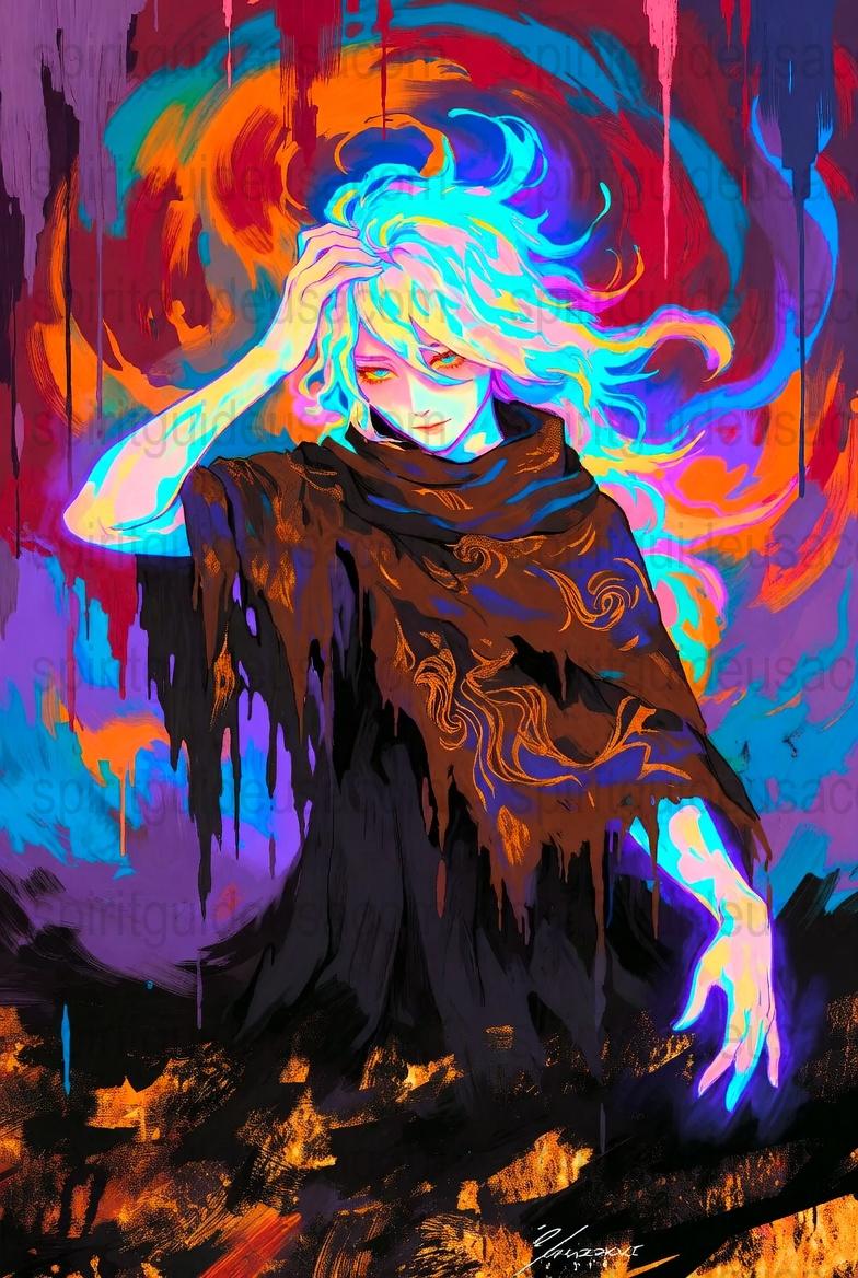 Colorful Fantasy Art Print, Abstract Anime Style, Vibrant Wall Decor, Unique Digital Painting, Psychedelic Artwork, Home Decoration