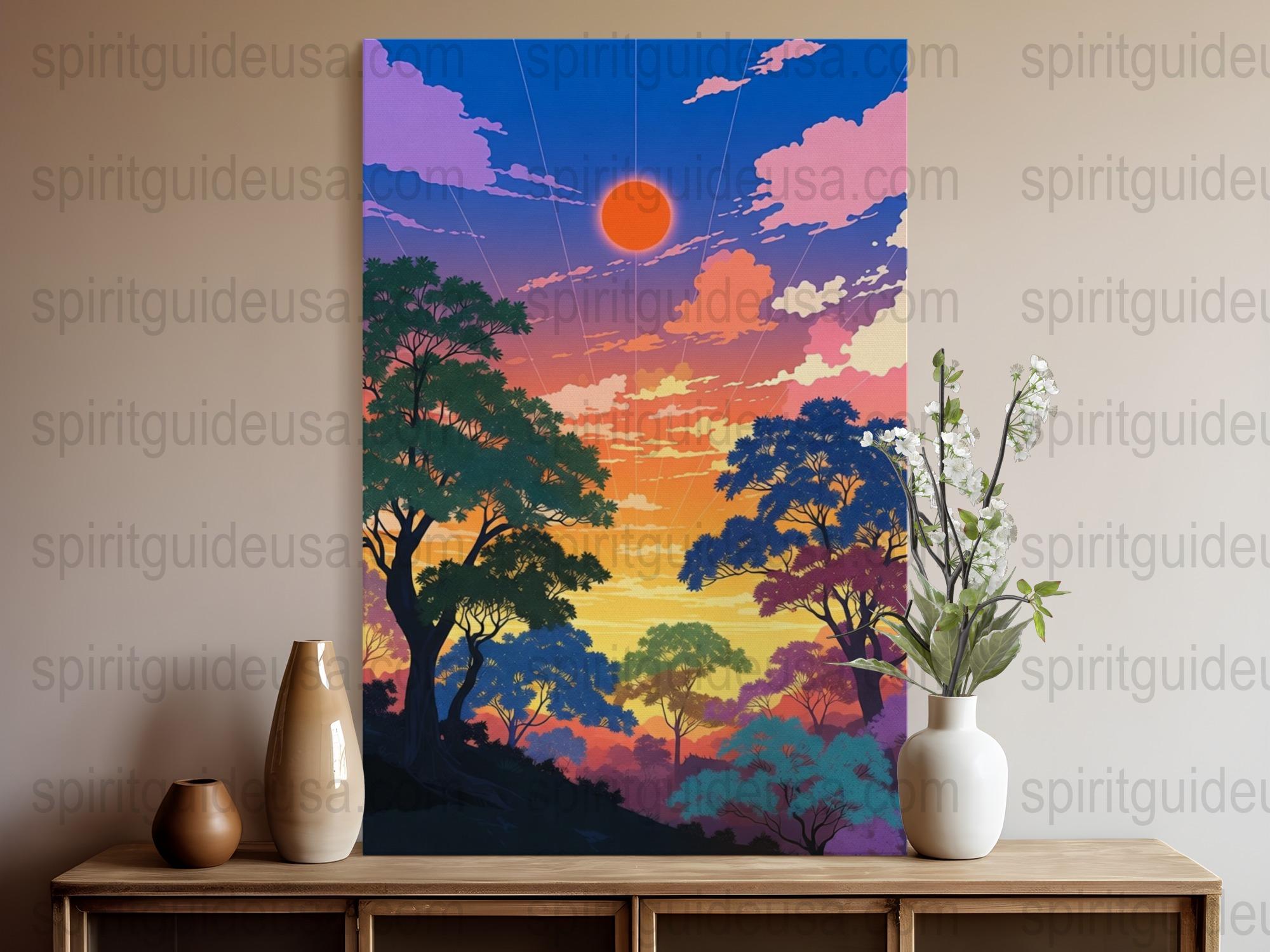 Colorful Sunset Canvas Print, Vibrant Landscape Wall Art, Large Nature Decor, Home Decoration