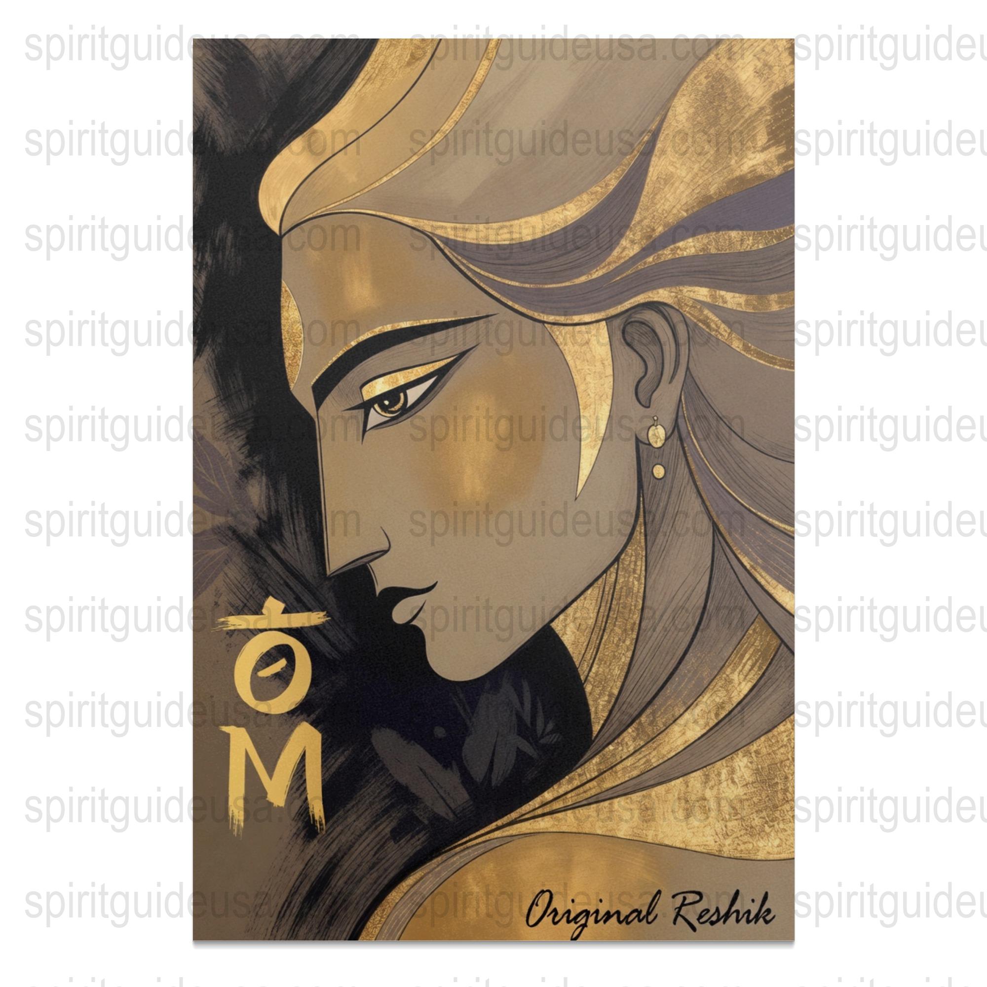 Golden Om Symbol Spiritual Wall Art, Modern Hindu Deity Poster, Elegant Yoga Studio Decor, Unique Meditation Room Artwork