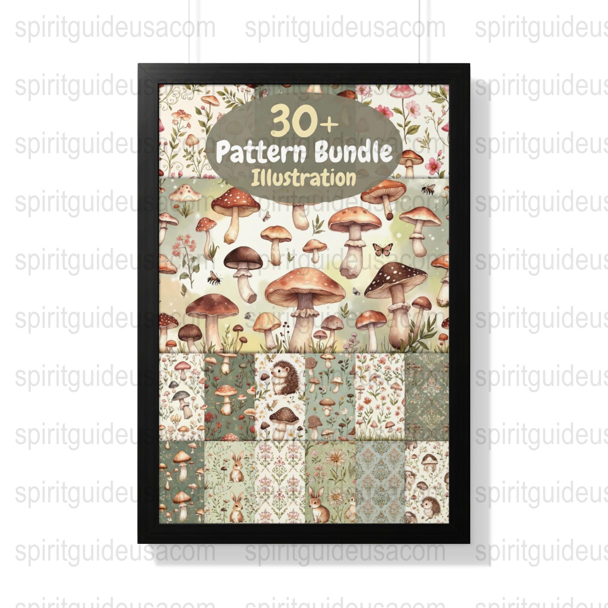 Mushroom Pattern Bundle Illustration, Nature Inspired Digital Prints, Forest Theme Graphics, Autumn Scrapbook JPEG Files