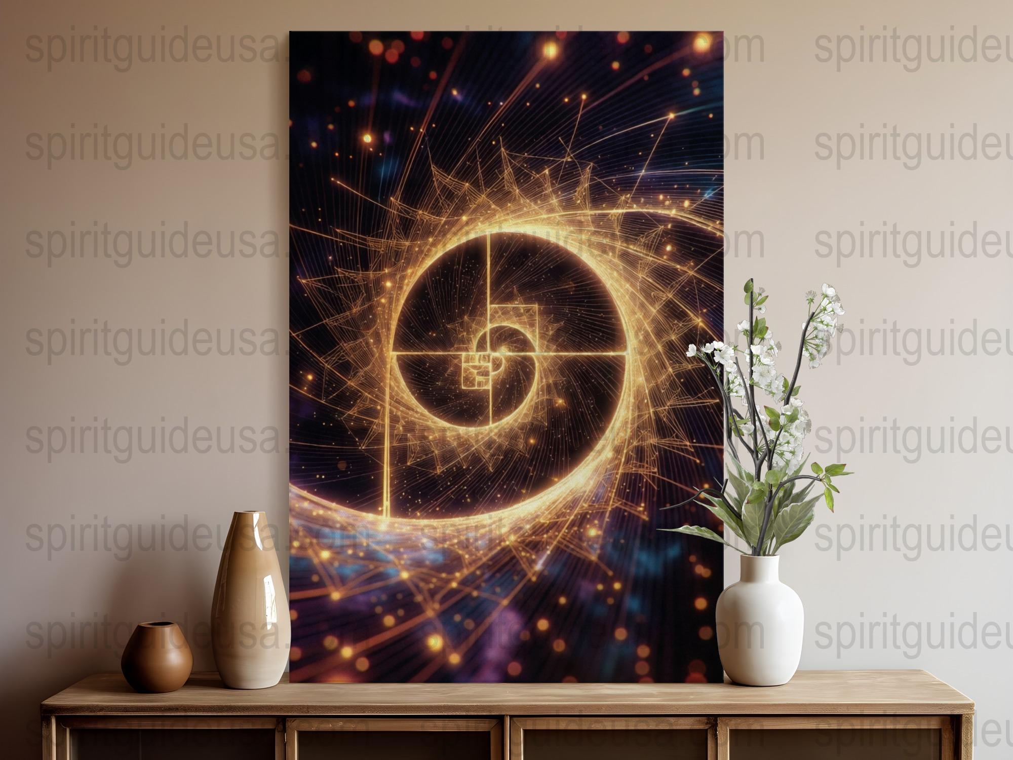 Modern Abstract Art Canvas Print, Golden Swirl with Blue Lights, Wall Decor for Home or Office