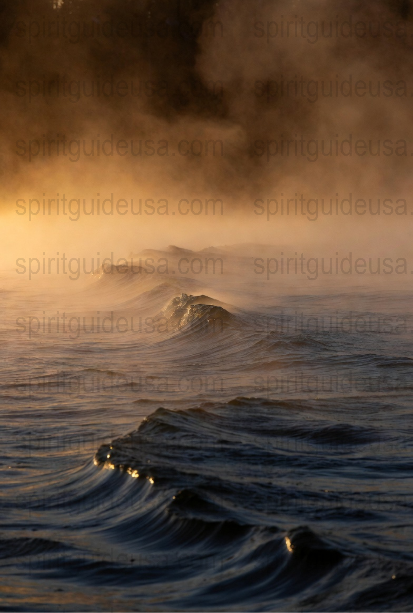 Dramatic Ocean Sunrise Photo Print, Coastal Wall Art, Misty Waves Seascape, Golden Hour Ocean Photography, Home Decor