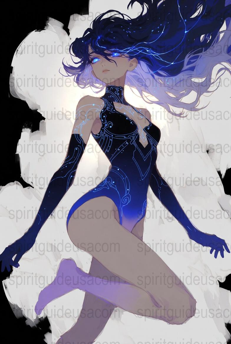 Fantasy Anime Girl Art Print, Blue Hair Anime Character Poster, Digital Wall Art Decor, Mystic Female Warrior Illustration