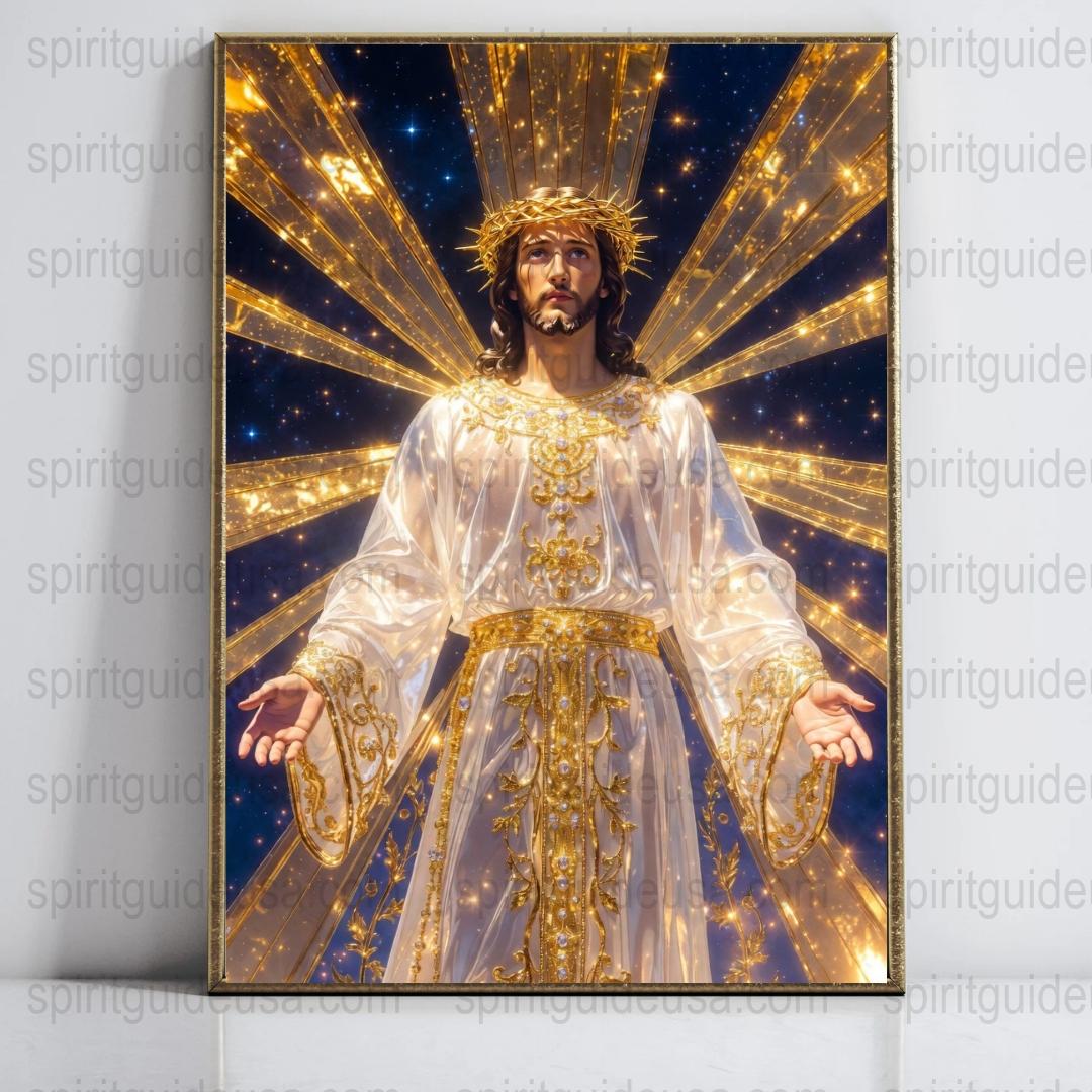Religious Jesus Christ Canvas Art, Christian Wall Decor, Spiritual Gold Robe Painting, Sacred Heart, Inspirational Home Decoration