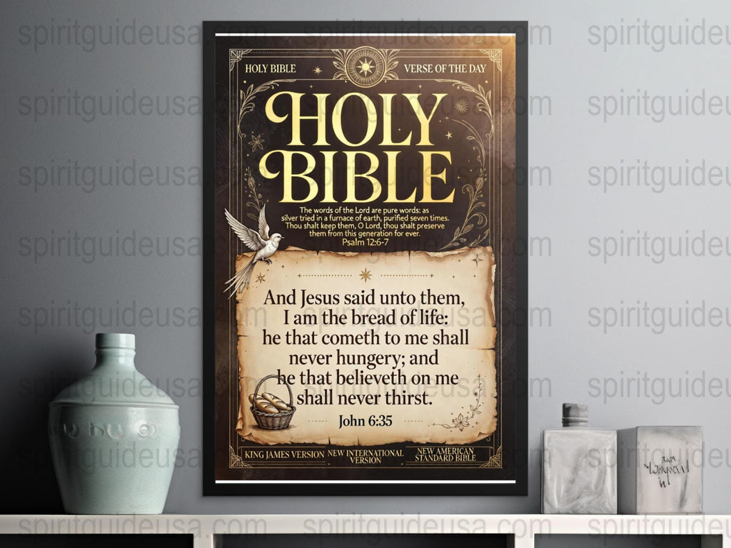 Vintage Holy Bible Verse Print, Religious Wall Art Decor, Inspirational Scripture Poster with Dove, Christian Home Decoration Gift