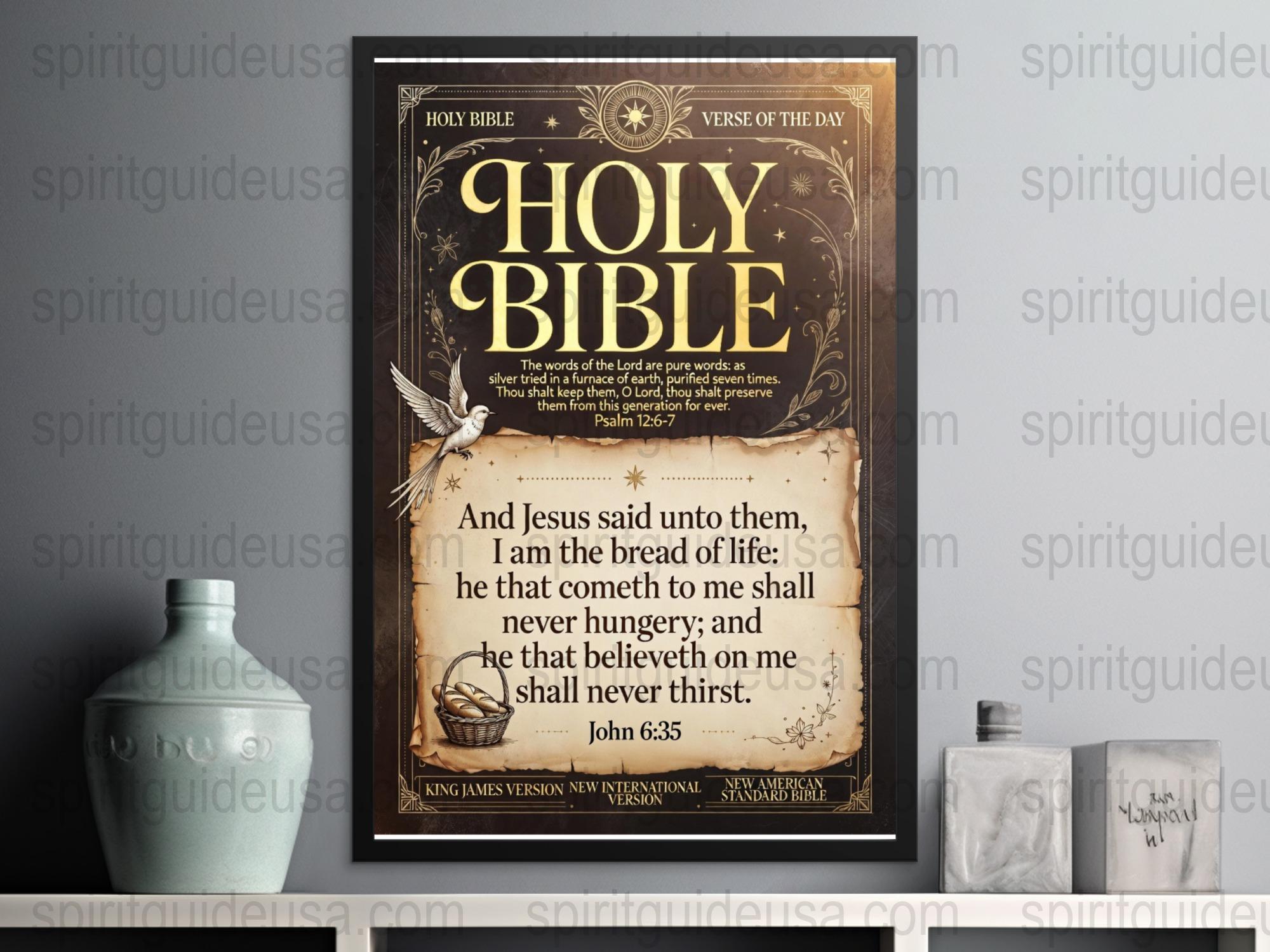 Vintage Holy Bible Verse Print, Religious Wall Art Decor, Inspirational Scripture Poster with Dove, Christian Home Decoration Gift