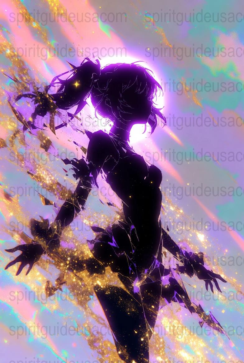 Vibrant Anime Wall Art, Purple Hair Character, Gold Accents, Fantasy Poster, Unique Otaku Decor, Eye-catching Bedroom Accessory