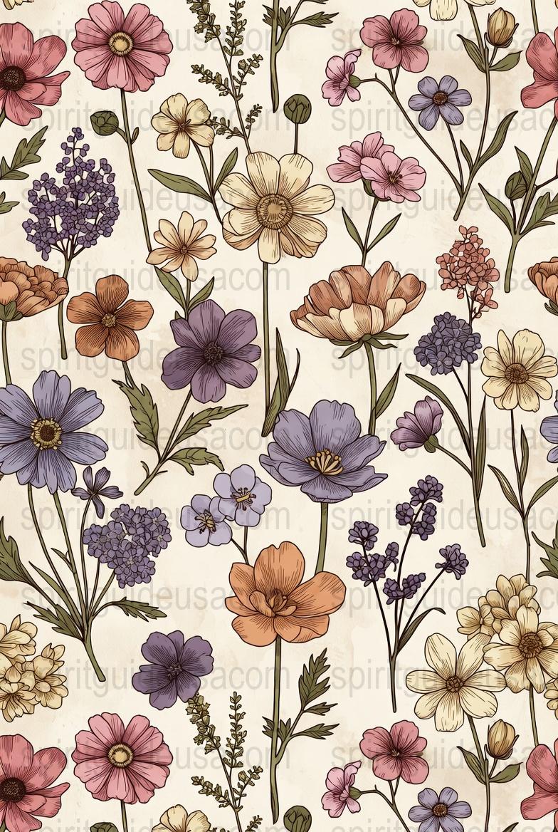Vintage Floral Wallpaper Design, Botanical Print, Seamless Flower Pattern, Garden Wall Art Decor