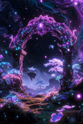 Enchanted Forest Archway Poster, Mystical Landscape Print, Purple Night Sky, Magical Trees Artwork, Fantasy Wall Decor, Ethereal Nature