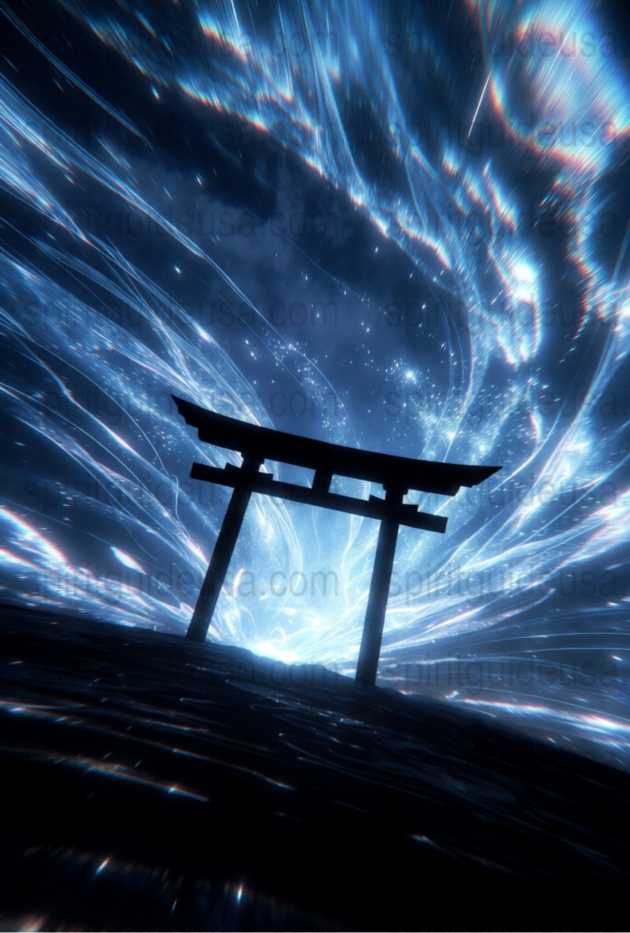 Japanese Torii Gate Art Print, Mystical Blue Galactic Space Background, Spiritual Decor, Wall Art, Zen Home Decoration, Unique Poster