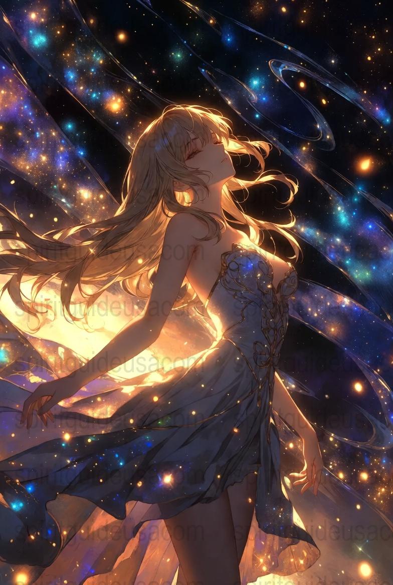 Starry Night Fantasy Art Print, Celestial Woman Poster, Magical Sky Illustration, Ethereal Wall Decor