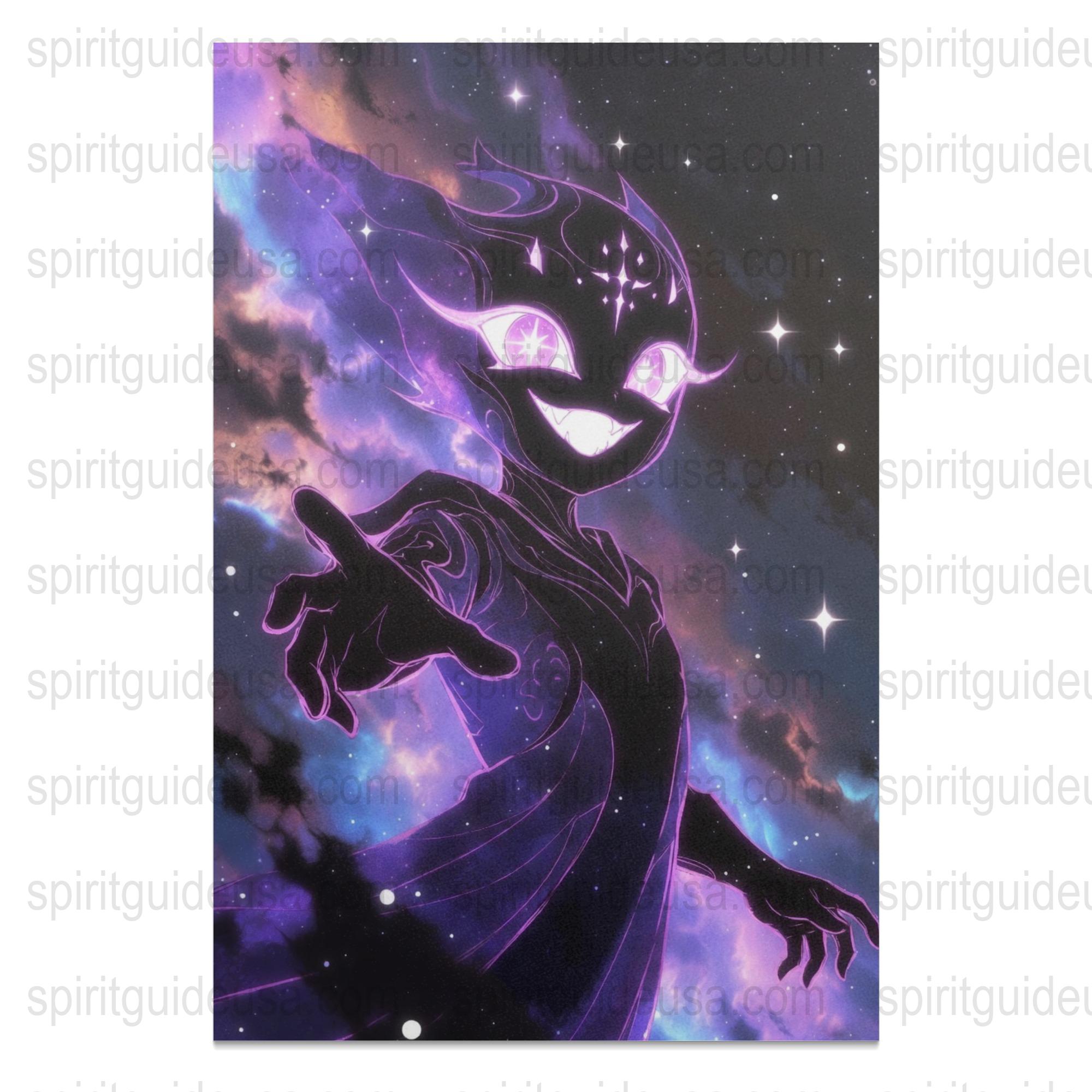 Mystical Cosmic Spirit Guide Art Print, Purple Galaxy Fantasy Wall Decor, Ethereal Space-Themed Illustration