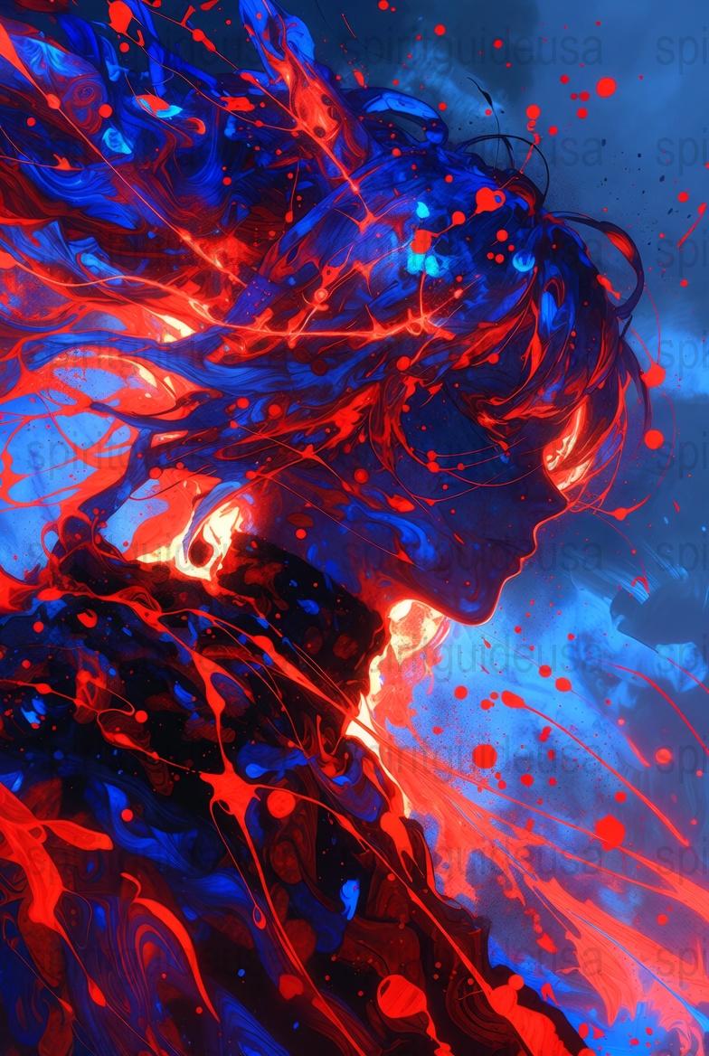 Vibrant Abstract Art Print, Blue and Red Dynamic Splatter, Modern Wall Art, Contemporary Home Decor, Digital Illustration