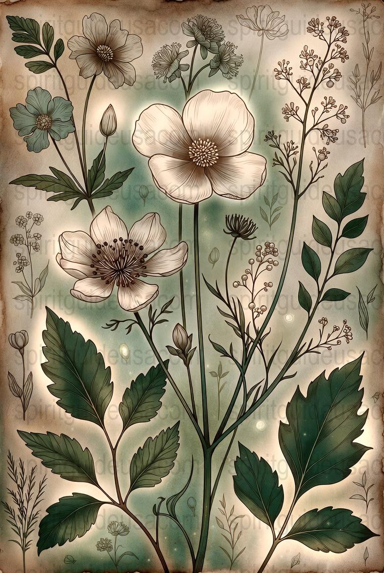 Vintage Botanical Illustration Print, Floral Wall Art, Antique Flower Poster, Home Decor, Nature Inspired, Rustic Kitchen Decoration