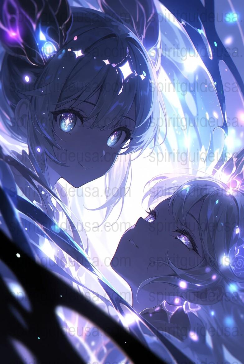 Anime Fantasy Art Print, Blue-Eyed Characters, Ethereal Glow, Magical Night Sky, Wall Decor