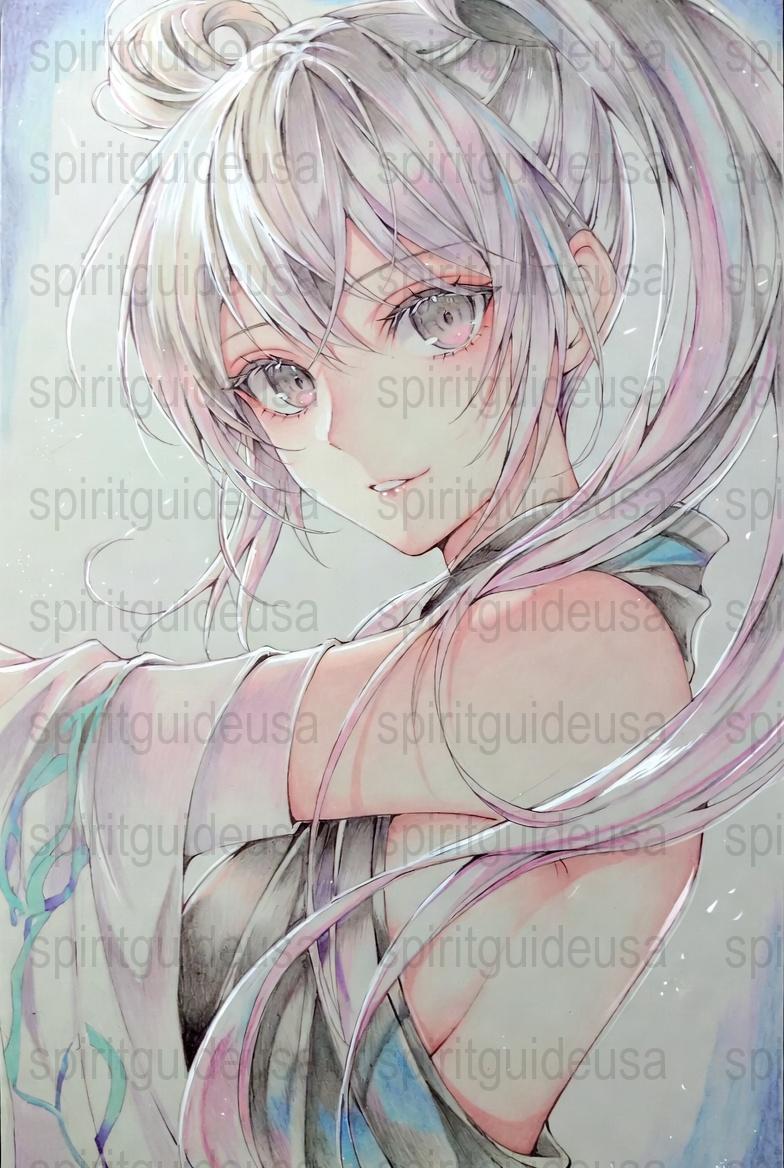 Anime Art Print, Beautiful Girl with Silver Hair, Colorful Wall Decor, Collector's Item, Unique Illustration, Vibrant Colors, Home Decor