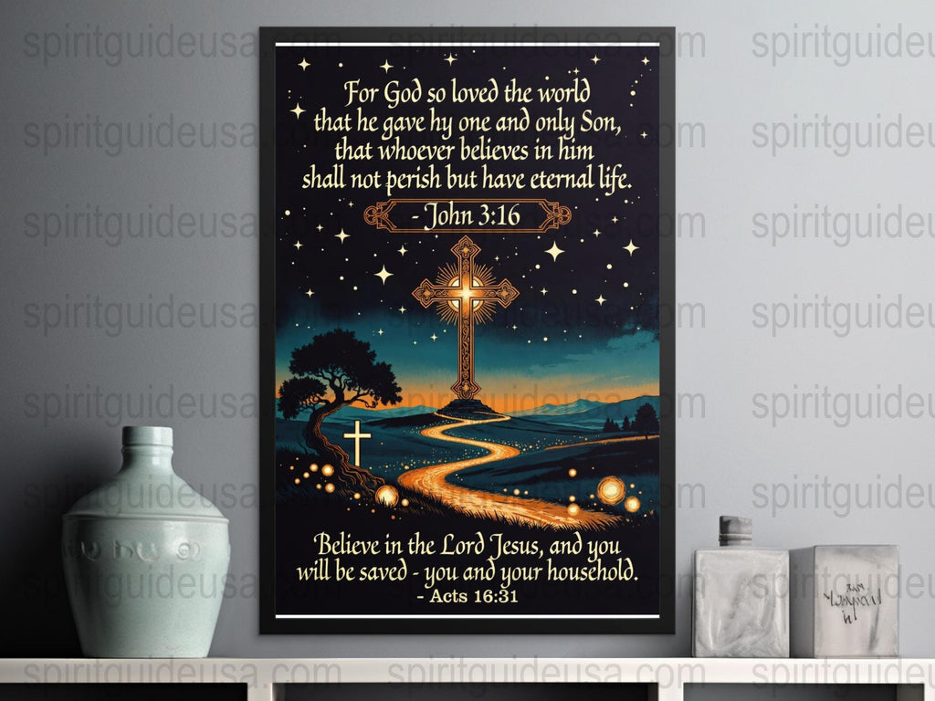 Religious Wall Art Poster, For God So Loved the World, John 3:16, Christian Home Decor, Inspirational Scripture Print, Spiritual Gift