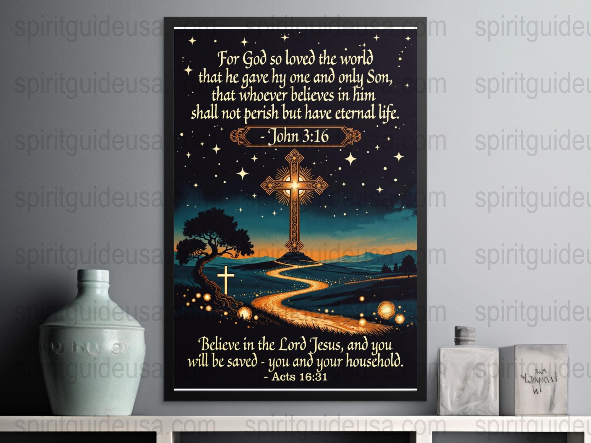 Religious Wall Art Poster, For God So Loved the World, John 3:16, Christian Home Decor, Inspirational Scripture Print, Spiritual Gift
