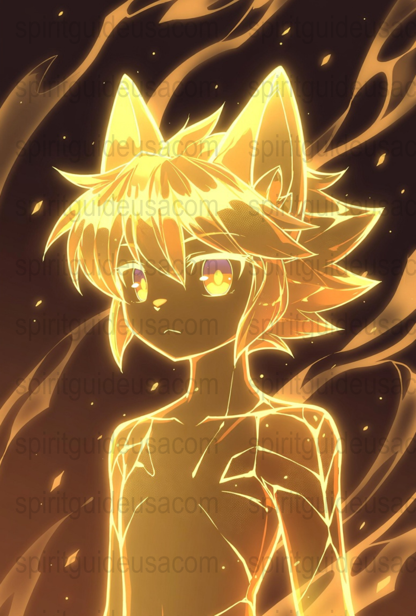 Anime Fox Boy Onesie, Journal, Canvas Print, Poster, Digital Art, Golden Glowing, Whimsical Illustration, Unique Gift Idea, Kawaii Style