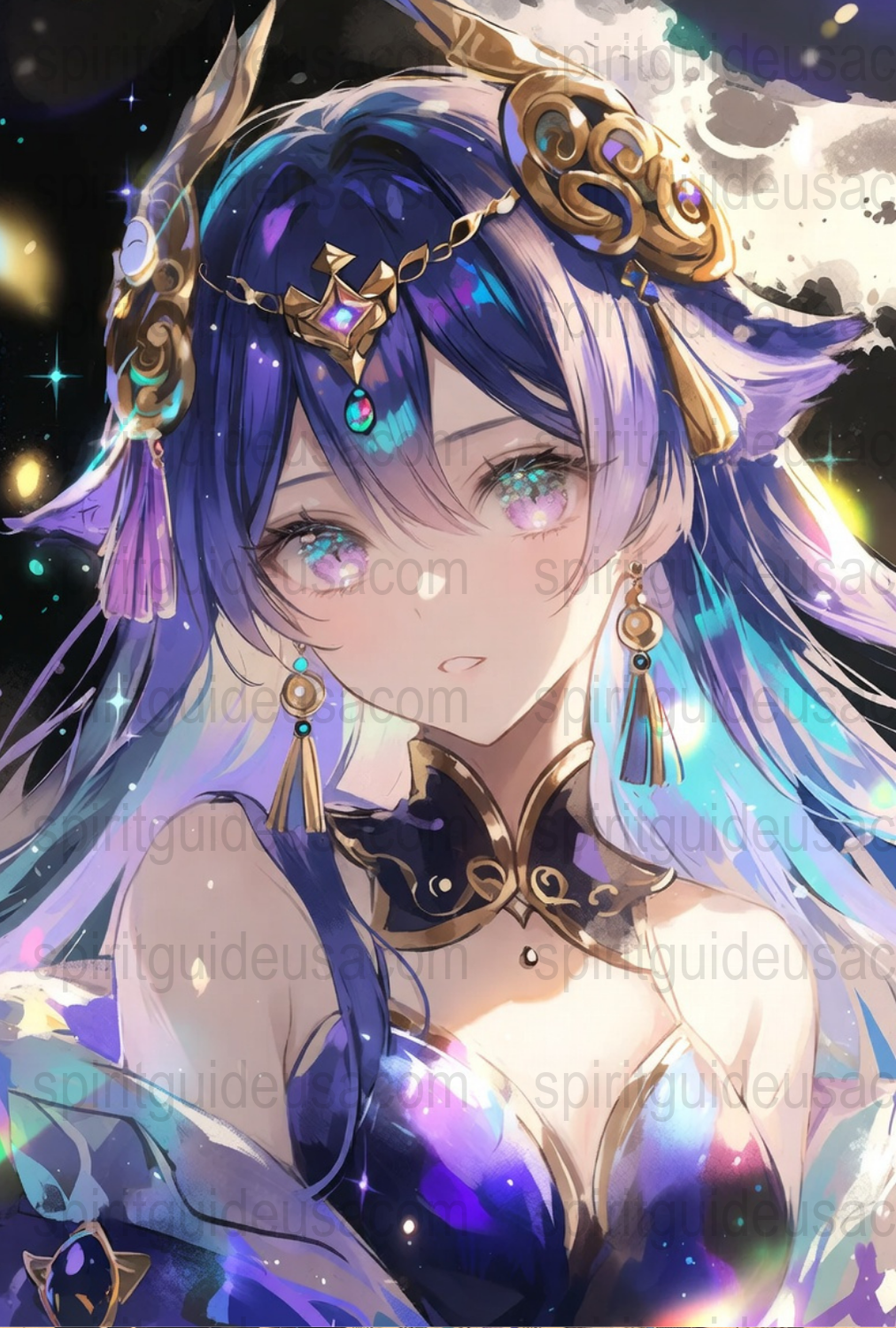 Anime Fantasy Art Print, Cosmic Warrior Princess, Mystical Space Background, Vibrant Wall Decor