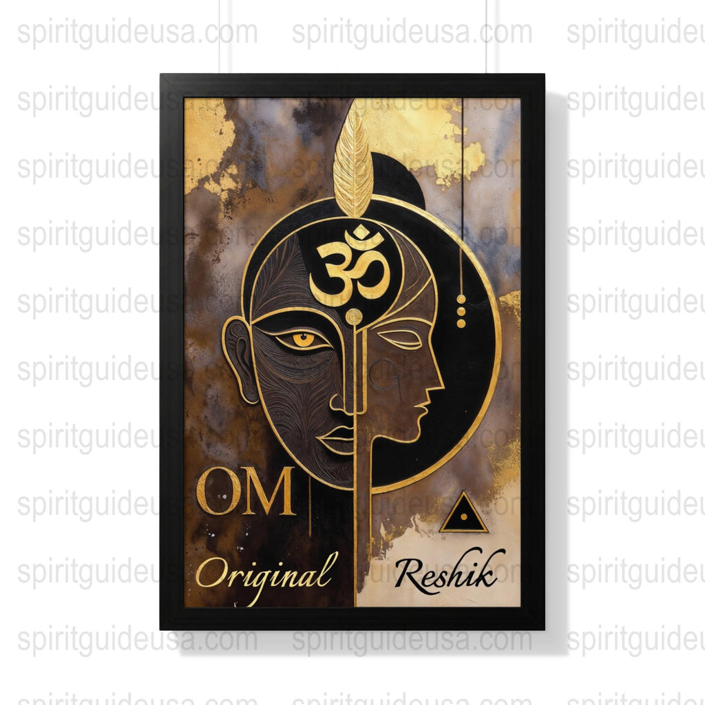 Om Symbol Spiritual Art Print, Abstract Meditation Wall Decor, Black and Gold Yoga Studio Artwork, Mindfulness Gift Idea