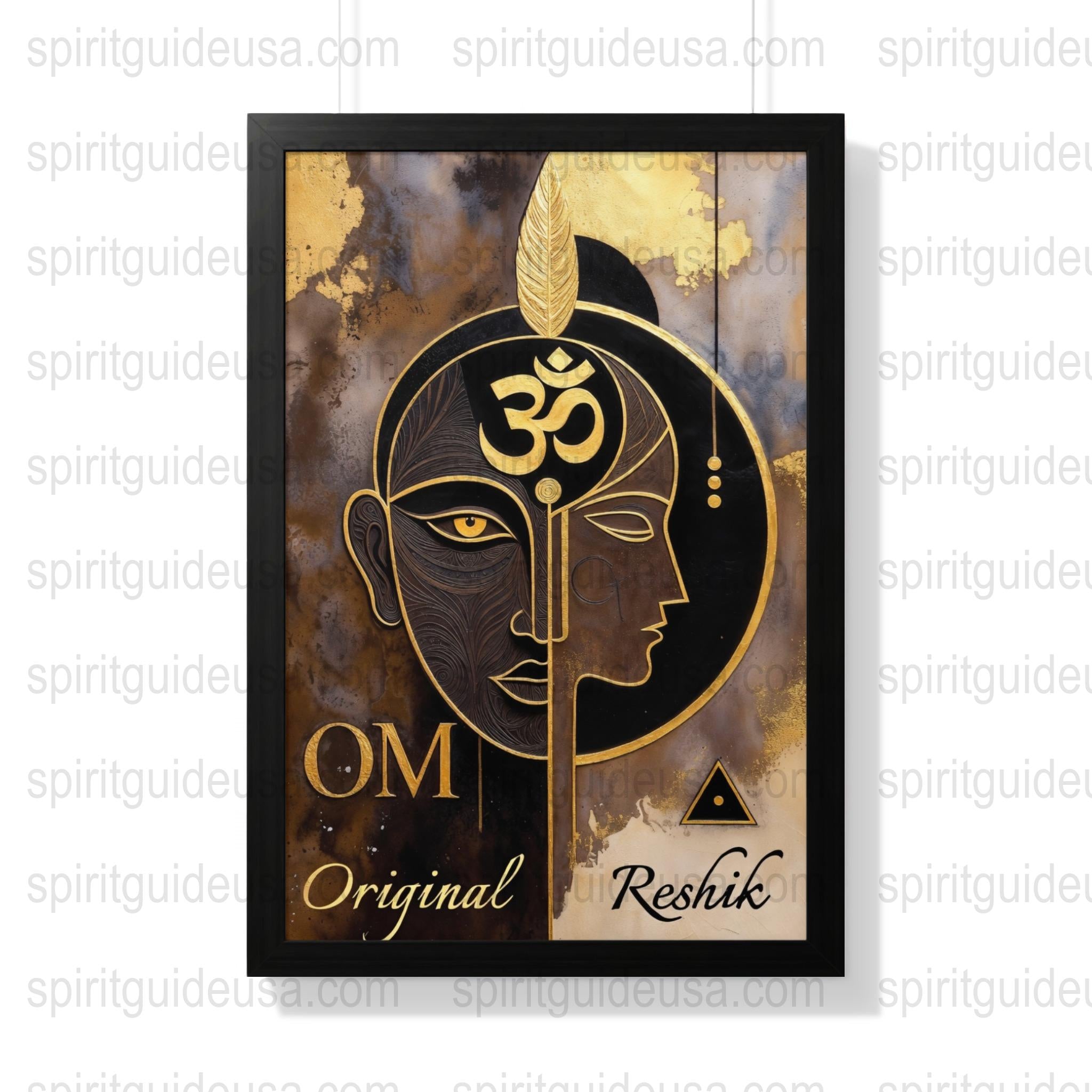 Om Symbol Spiritual Art Print, Abstract Meditation Wall Decor, Black and Gold Yoga Studio Artwork, Mindfulness Gift Idea