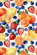 Watercolor Fruit Pattern Print, Strawberry, Blueberry, Orange, Kitchen Wall Art Decor, Bright Summer Colors, Refreshing Home Decor Style