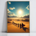 Desert Caravan Sunset Canvas Art, Nomadic Tribe Journey Wall Decor, Vibrant Landscape Print