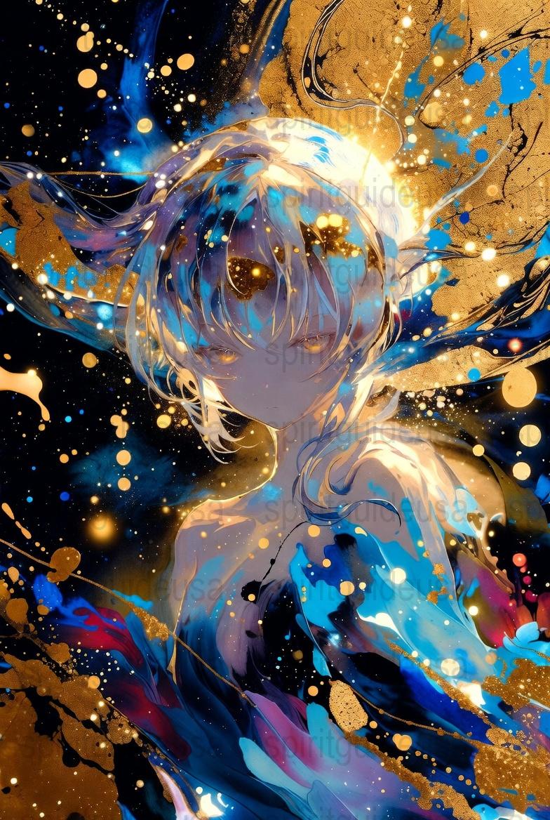 Abstract Anime Art Canvas Print, Colorful Cosmic Girl, Modern Wall Decor, Fantasy Illustration, Unique Home Decoration, Vibrant Poster