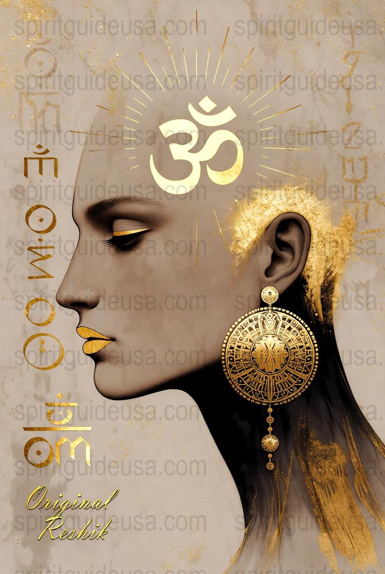 Spiritual Golden Om Symbol Art Print, Yoga Meditation Wall Decor, Hinduism Sacred Icon Poster
