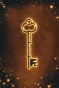 Vintage Golden Key Art Print, Antique Key Wall Decor, Mystical Cosmic Background, Unique Home Decoration, Spiritual Gift Idea
