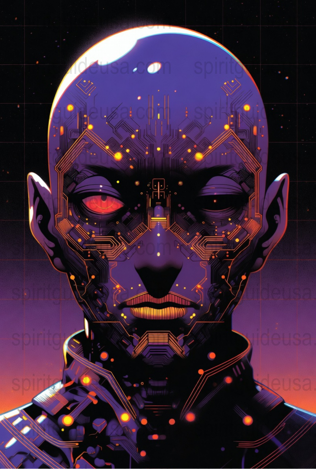 Cyberpunk Art Print, Futuristic Robot Poster, Neon Glow Sci-Fi Wall Decor, Digital Artwork, Science Fiction Home Decor