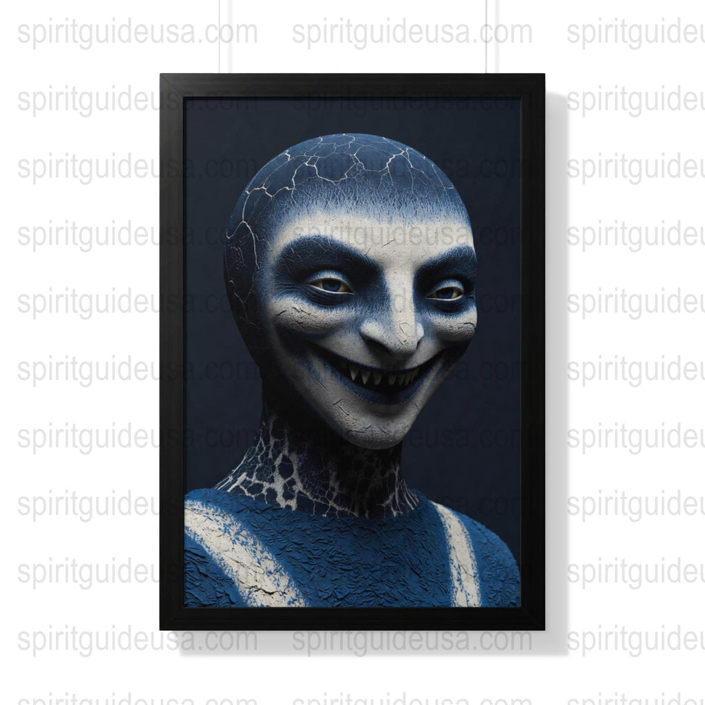 Creepy Blue Smiling Fantasy Creature Art Print, Dark Gothic Wall Decor, Unique Horror Poster, Gift Idea