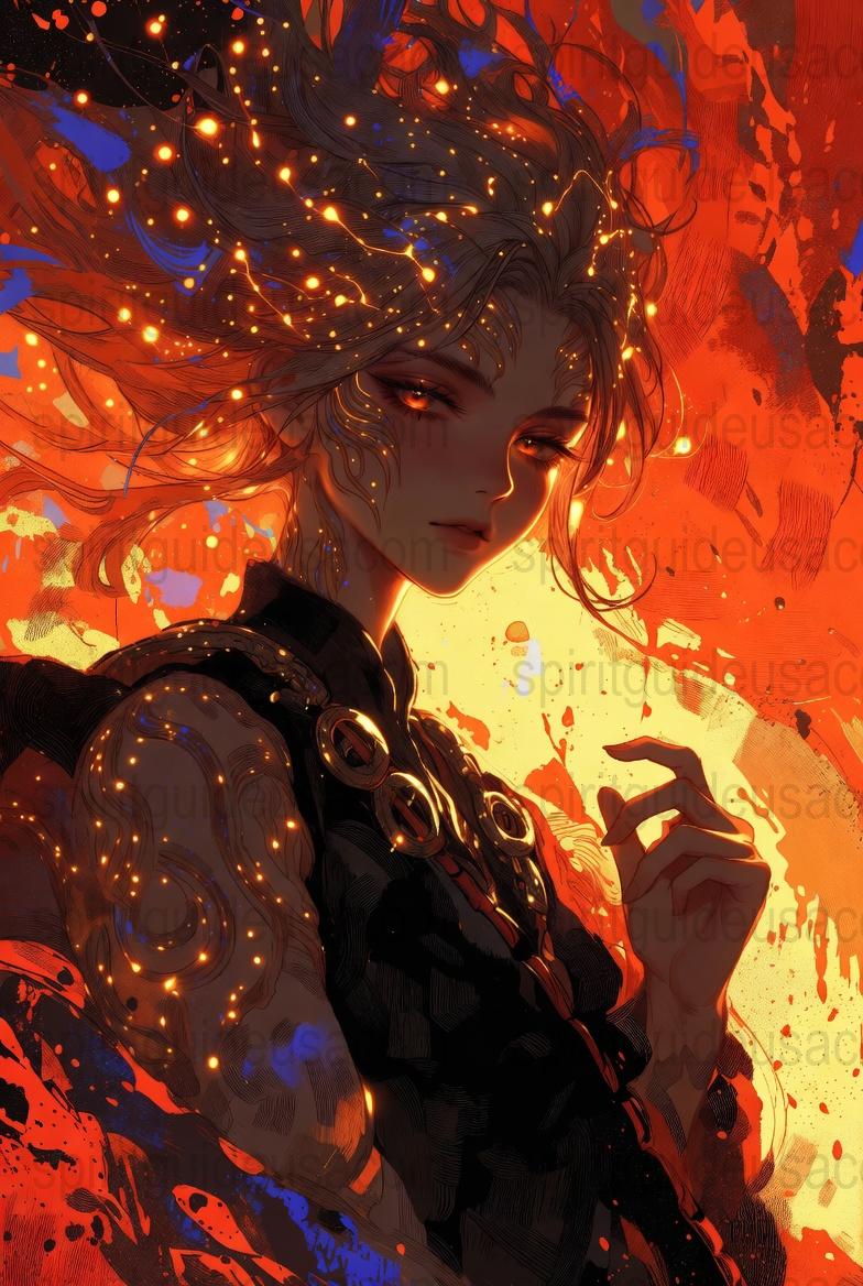 Fantasy Art Print, Vibrant Red and Orange, Illustration Poster, Wall Decor, Anime Style Digital Artwork, Unique Home Decoration