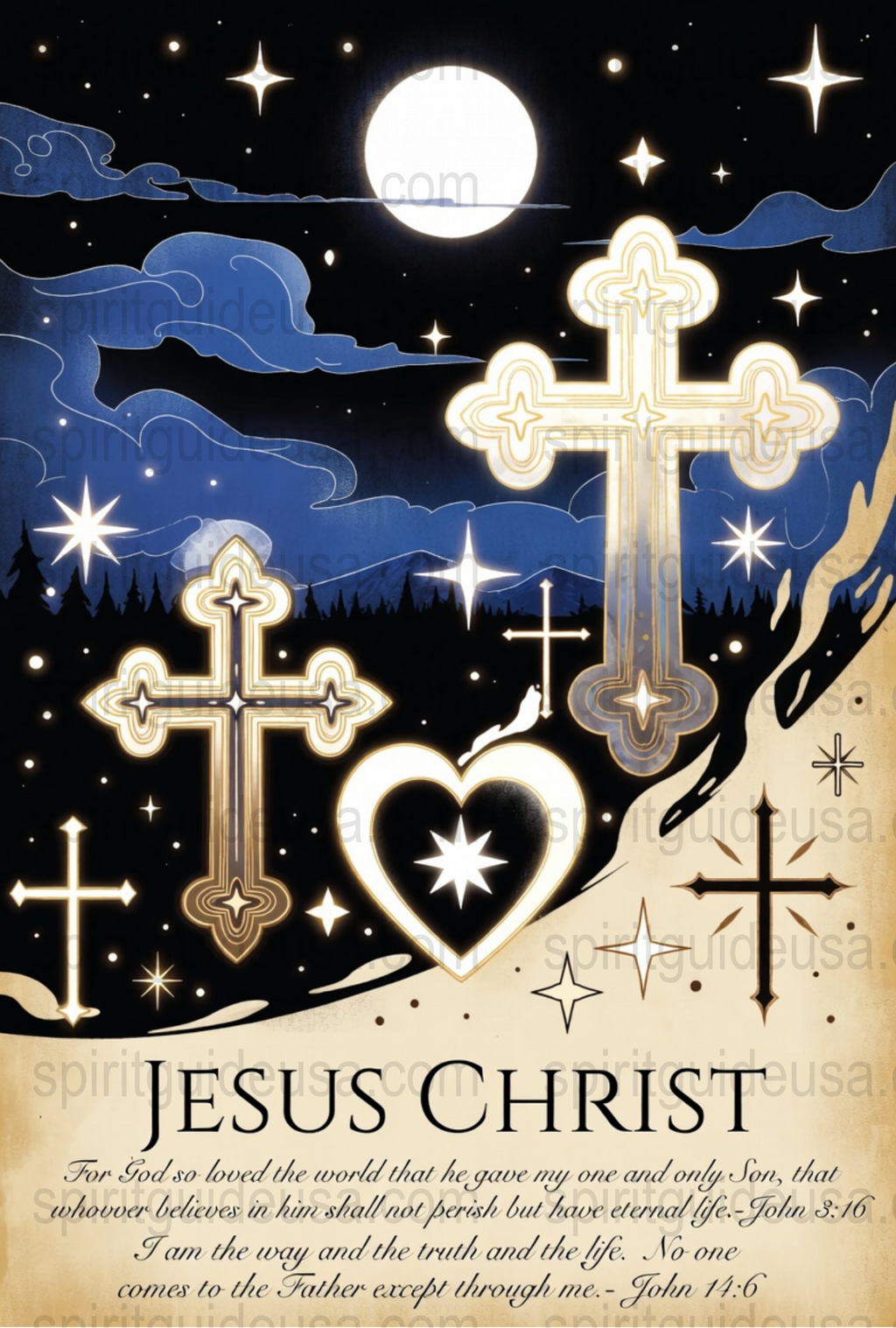 Christian Art Print, Jesus Christ and Crosses, Inspirational Bible Verses Wall Decor, Religious Home Decoration, Spiritual Gift Idea