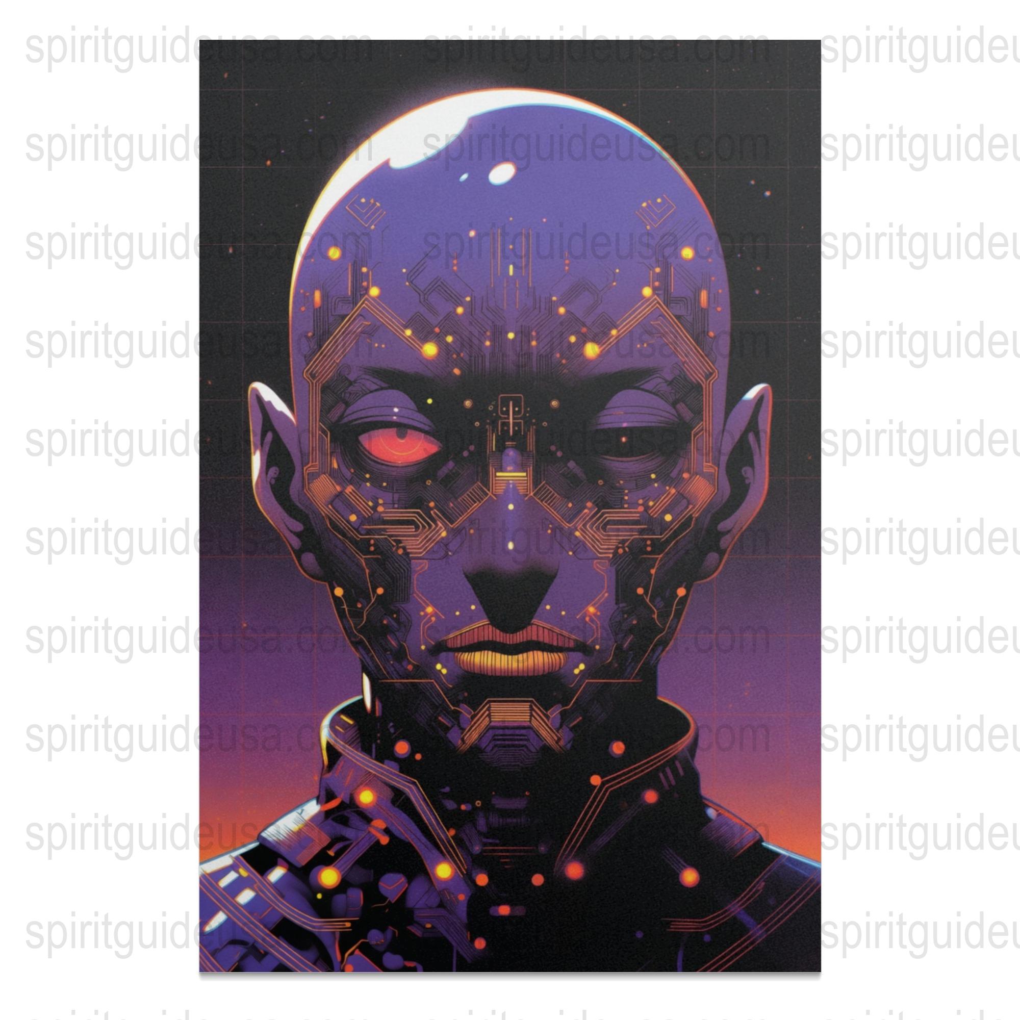 Cyberpunk Art Print, Futuristic Robot Portrait, Sci-Fi Wall Decor, Techno Style Poster, Vibrant Colors, Home Decor Gift Ideas