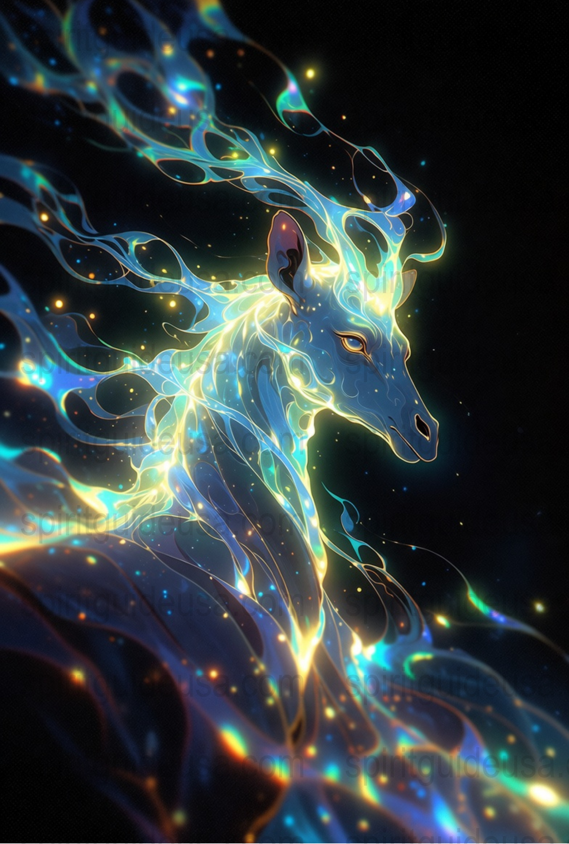 Neon Glow Deer Art Print, Fantasy Wildlife Poster, Radiant Animal Wall Decor, Unique Digital Illustration, Luminous Home Decoration