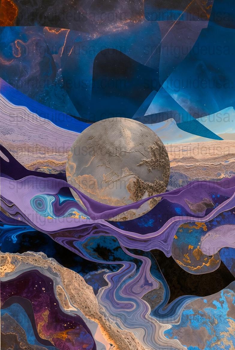 Abstract Cosmic Art Print, Planetary Moon Landscape, Vibrant Space Poster, Blue Purple Wall Decor