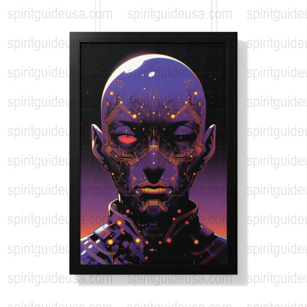 Cyberpunk Robot Portrait Art Print, Futuristic Sci-Fi Wall Decor, Neon Color Poster, Cyber Artwork for Office or Home Decor