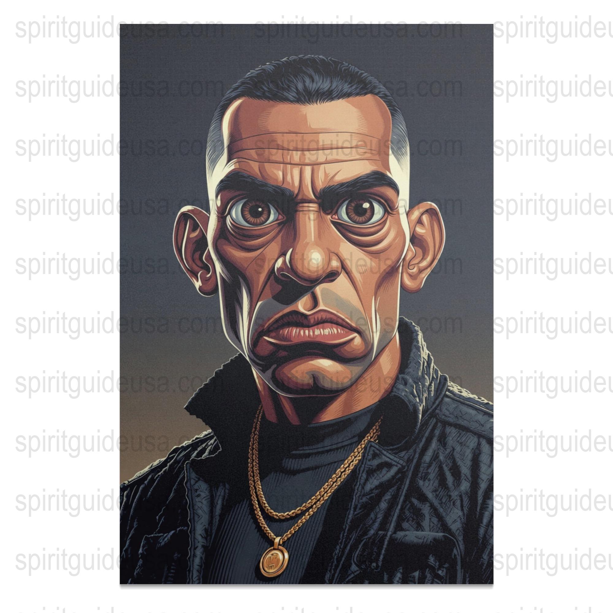 Pop Art Style Portrait Poster, Dramatic Male Face with Gold Chain, Bold Wall Art Decor, Unique Gift Idea