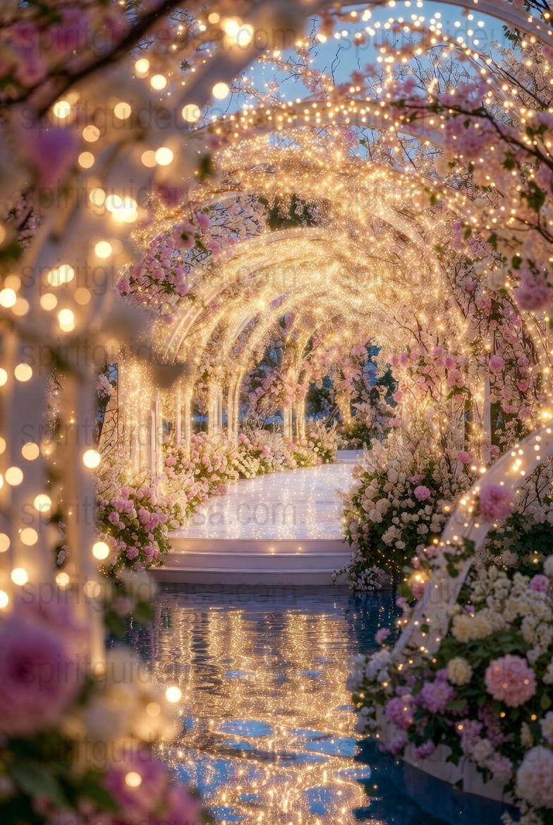 Enchanted Garden Lighted Archway Canvas Print, Floral Pathway with Twinkling Lights Wall Art