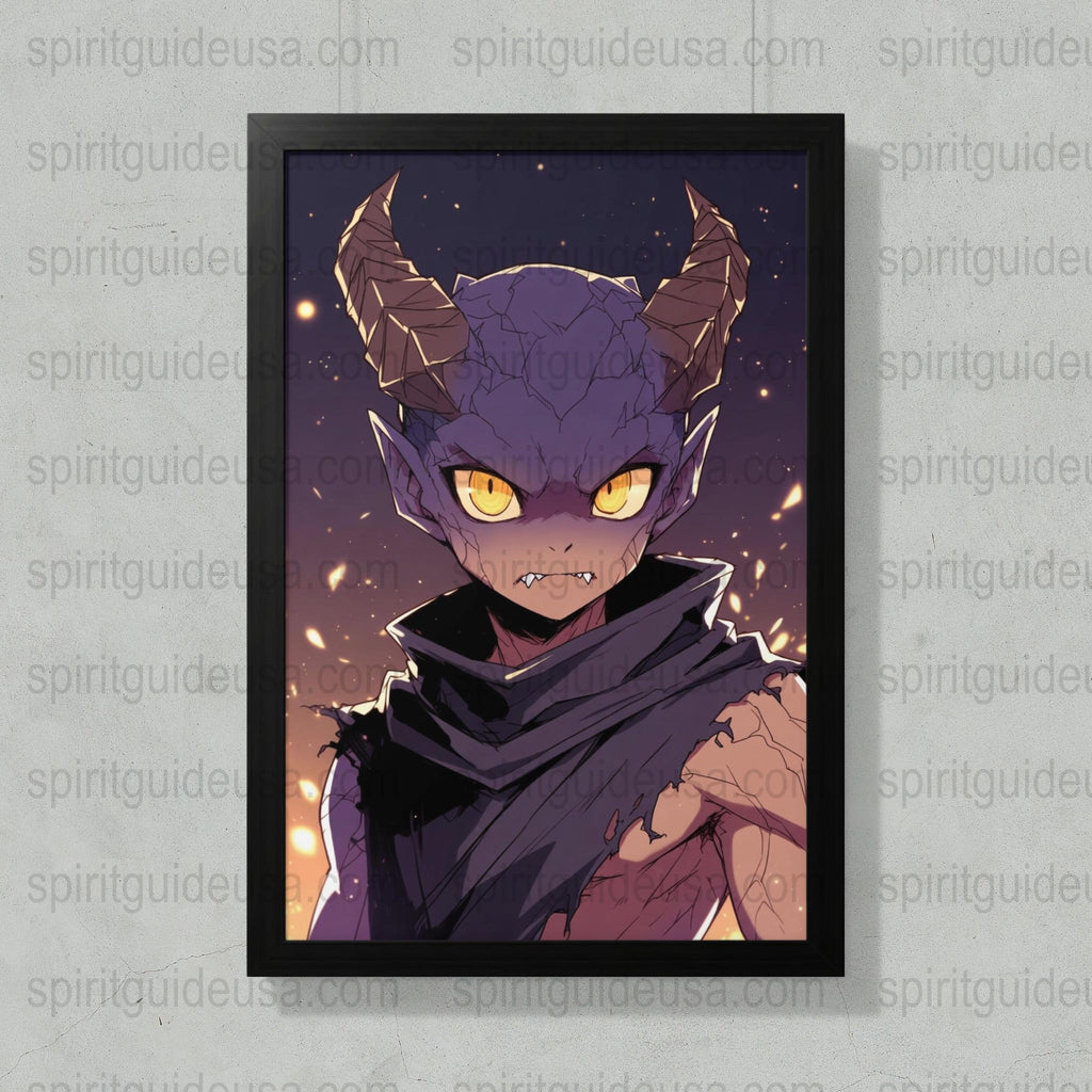 Fantasy Demon Art Print, Horned Creature Poster, Mystic Wall Decor, Anime Style Illustration, Dark Magical Home Decor
