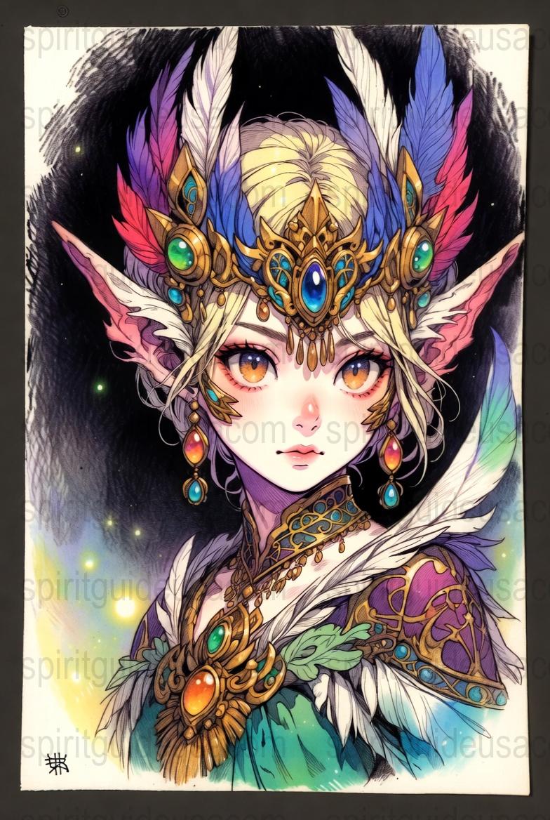 Mystical Elf Princess Art Print, Fantasy Anime Character, Colorful Illustration, Wall Decor