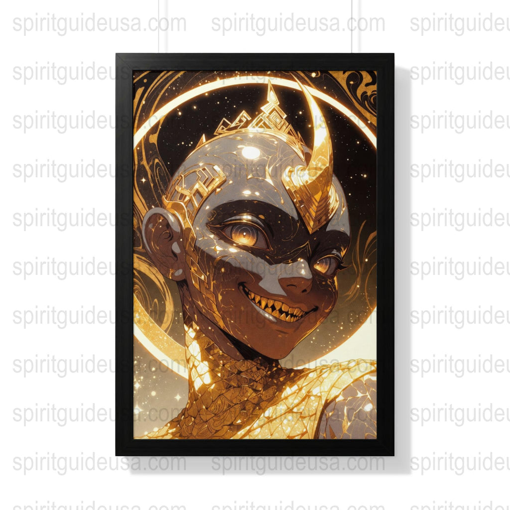 Mystical Golden Mask Art Print, Celestial Fantasy Wall Decor, Unique Spiritual Poster, Home Decor Gift Idea