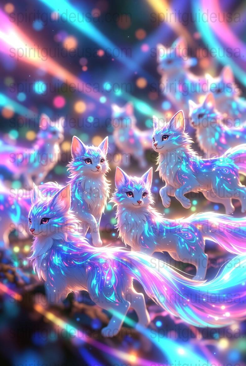 Magical Blue Foxes Art Print, Fantasy Neon Animals Poster, Colorful Mystical Creatures Wall Art