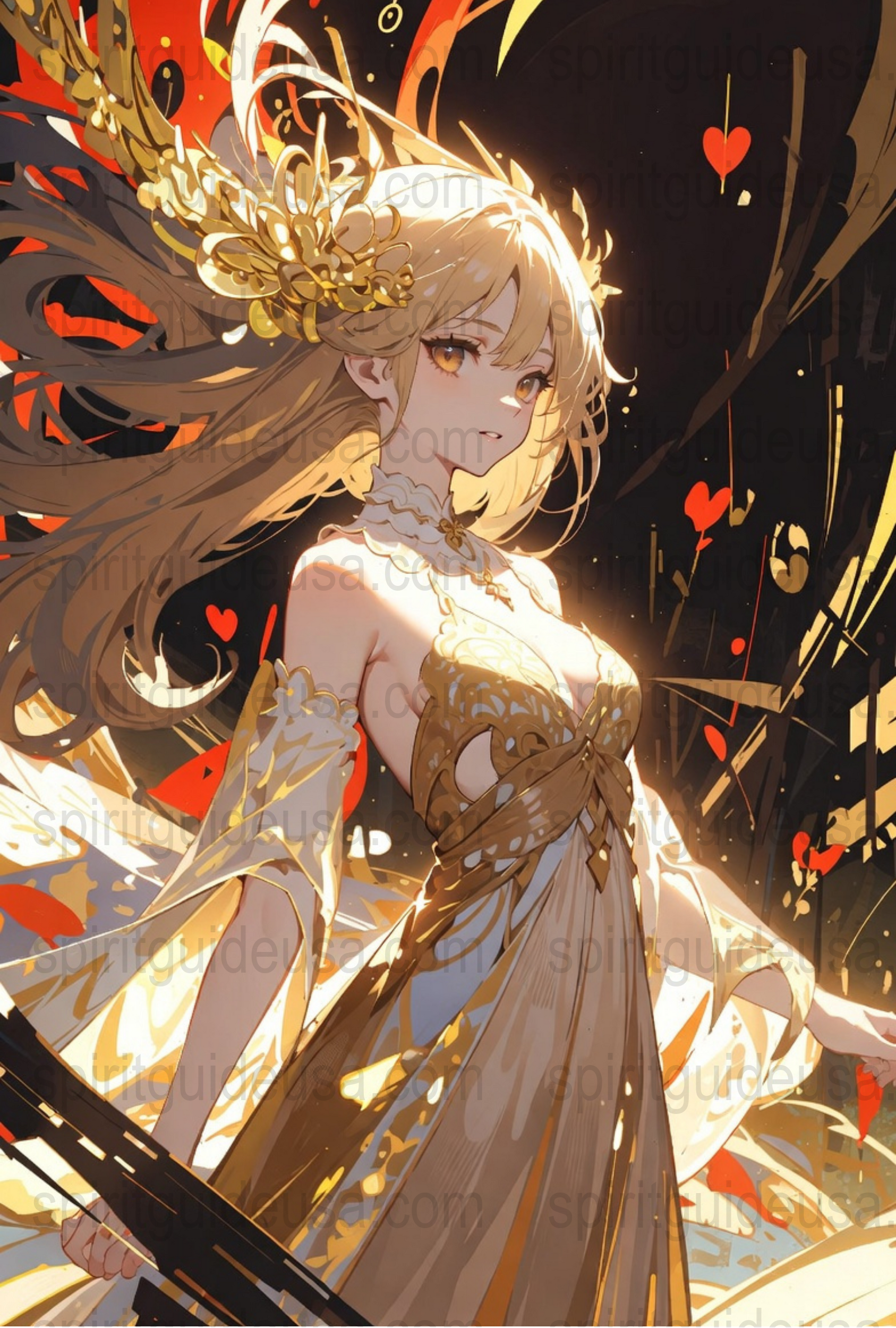 Anime Fantasy Art Print, Golden Crown Girl, Decorative Wall Art, Vibrant Colors, Elegant Poster for Home Decor