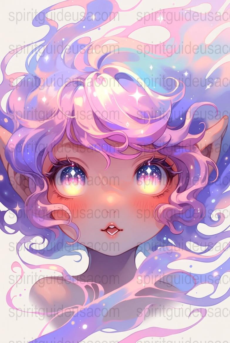 Anime Fantasy Art Print, Pastel Pink and Blue, Starry Eyed Girl Poster, Magical Wall Decor, Digital Illustration, Manga Style Artwork