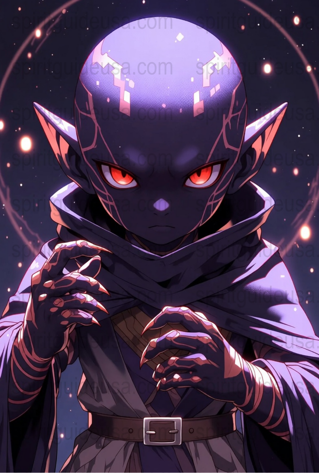 Fantasy Anime Art Print, Mystic Elf Character with Red Eyes, Dark Sorcerer Poster, Collectible Wall Art, Unique Gift Idea for Anime Fans